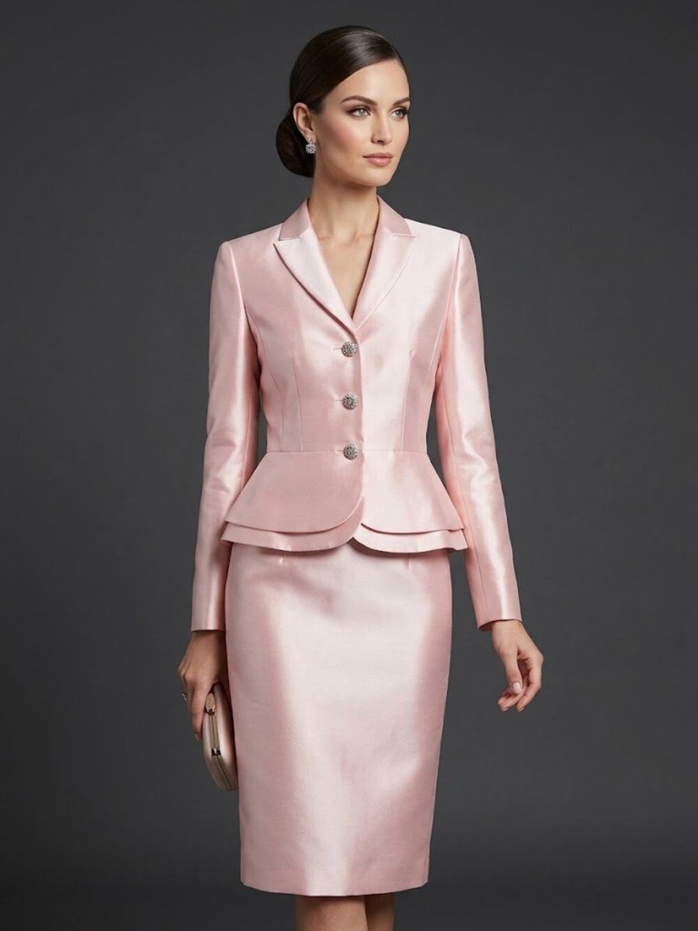 New Sz 6 Tahari Arthur Levine Luxe Pink Peplum Skirt Suit Rhinestone Buttons